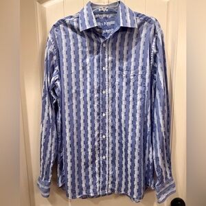 Bugatchi Light Blue Striped Textured Button-Down Shirt Men’s Large